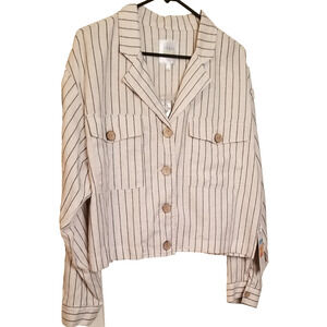 April Kiss Juniors Large Beige w-Dark Gray Linen Poly Rayon Blazer Casual Jacket